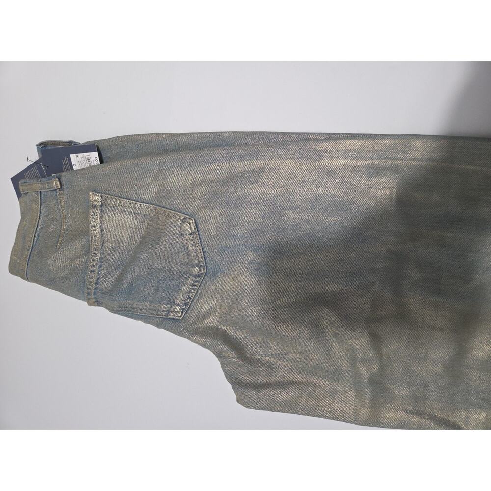 Women's Metallic Gold Barrel Jeans High Rise Curved Leg Button Fly Size 2 New - Picture 5 of 6